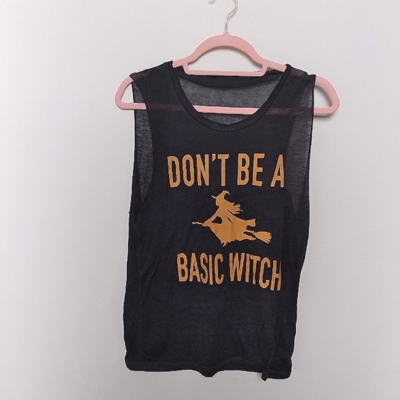 Black and Orange Basic Witch Humor Burnout Graphic Tank Top Size Small - Picture 2 of 5